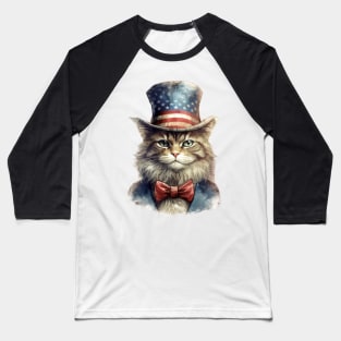 4th of July Cat Portrait Baseball T-Shirt